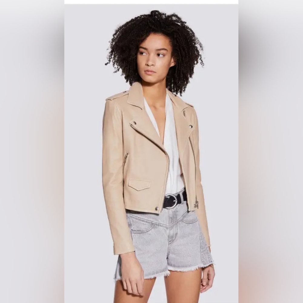 IRO Beige Leather Moto Jacket
